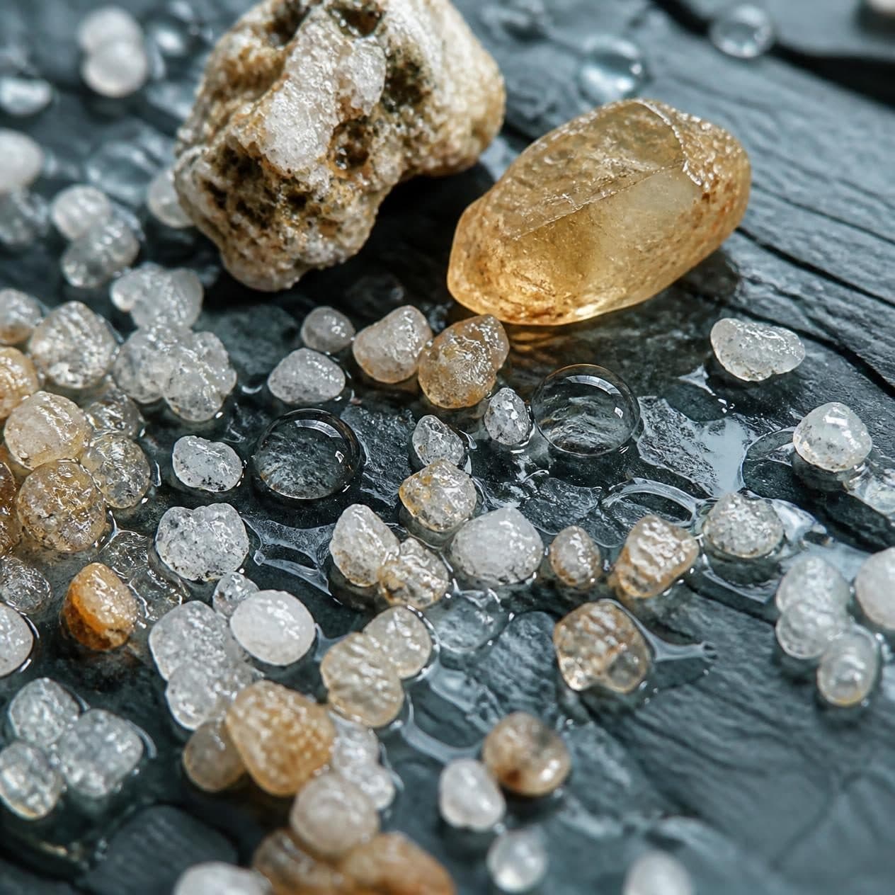 Close-up of sea-sourced mineral granules